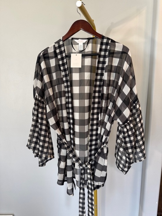 LC Lauren Conrad Tops - LC Lauren Conrad Black and White Gingham Open sheer Cardigan one size